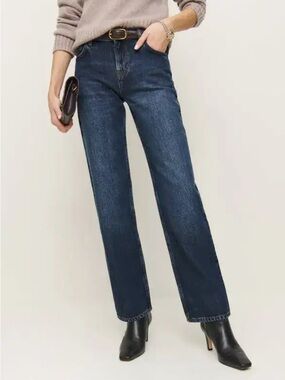 Reformation Abby low-rise Straight-Leg Jeans in Dark Blue Denim